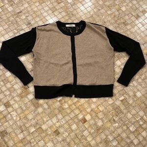 Robert Rodriguez  Black and Taupe Lace-Trim Cardigan